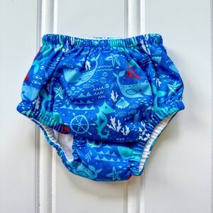 I Play Blue Ocean Print Baby Swim Diaper | Nautical Summer Beach